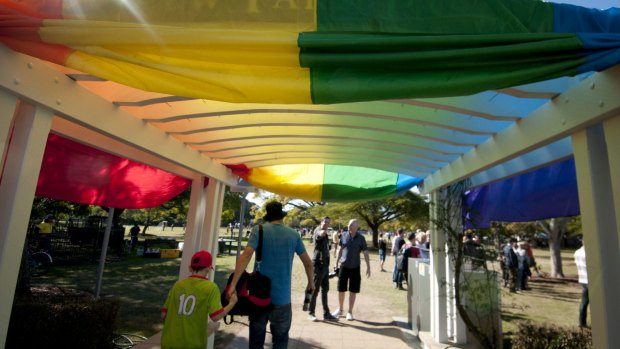 Members of Brisbane's LGBTI gathered in New Farm park on Saturday.