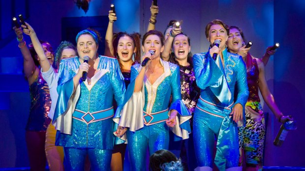 Natalie O'Donnell (middle) with the cast of <i>Mamma Mia!</i>