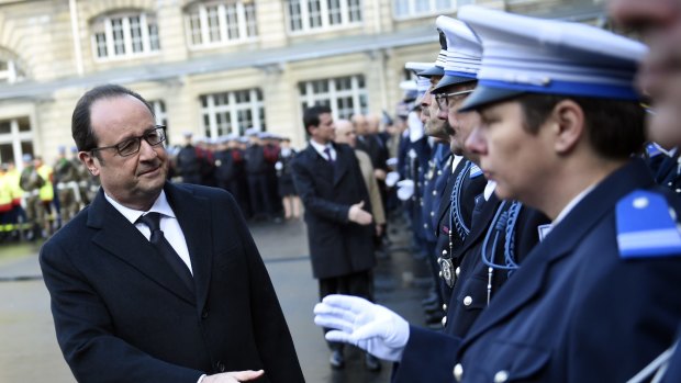 French President Francois Hollande at the Paris police headquarters in January. 