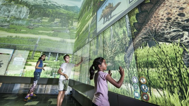 Laser sensors on the floor allows the dinosaurs to detect nearby humans and react like a real dinosaur might.