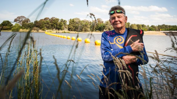 Geoff Llewellyn will swim in the Sri Chinmoy National Capital Swim in Lake Burley Griffin on Sunday. At 83, he is the oldest person to do it.  