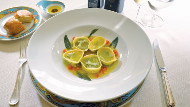 Ricotta and spinach tortelloni from Toscana restaurant on Oceania's ship Marina.