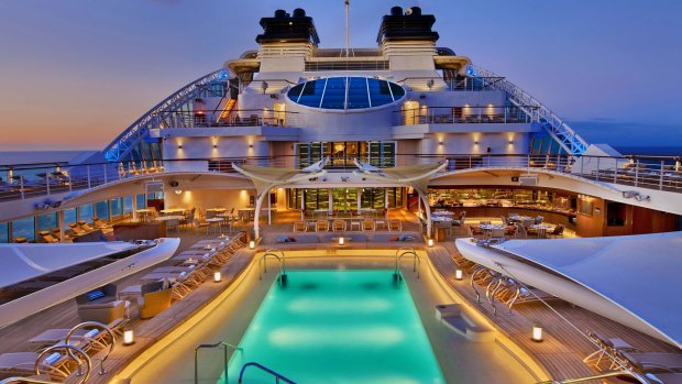 The pool deck of Seabourn Encore.