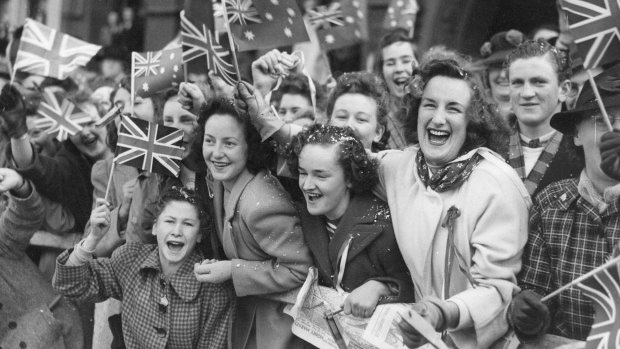 Crowds of people celebrated in the streets of Australia when the Japanese surrendered and World War II was finally over.
