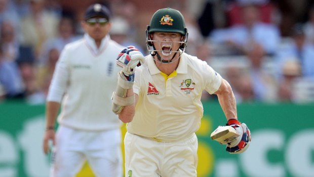 Australia opener Chris Rogers celebrates reaching his century on day one of the second Ashes Test against England at Lord's, London.