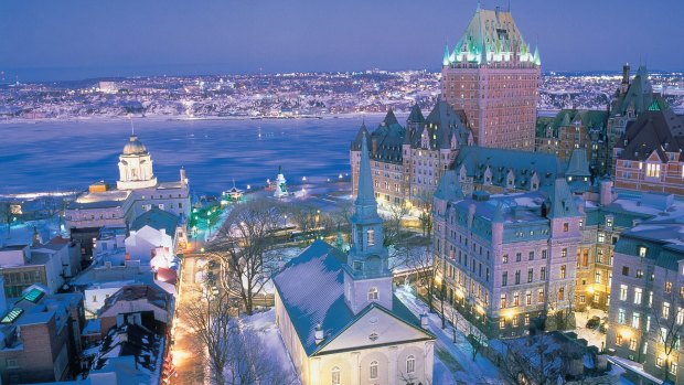 Old Quebec at night in winter.