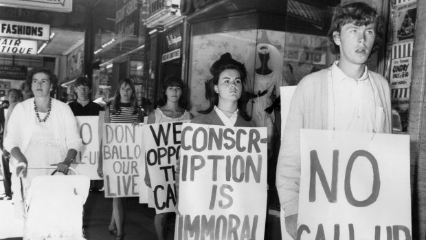 A demonstration against national service call-up. 