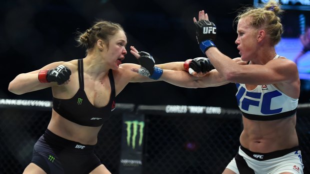 Rousey and Holly Holm fight during their UFC 193 bantamweight title bout in Melbourne in 2015.