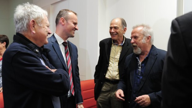 Chief Minister Andrew Barr with former Labor figures Wayne Berry and David Lamont. 