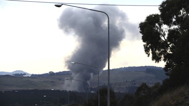 A fire at the National Zoo and Aquarium seen from the Tuggeranong Parkway.