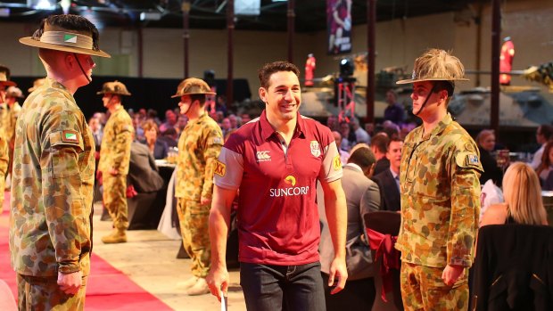 Billy Slater arrives at the team announcement.