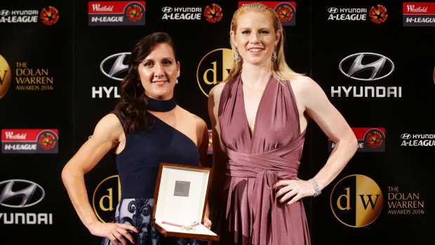 Sykes' Matildas teammates Lisa De Vanna and Clare Polkinghorne received the award on her behalf.