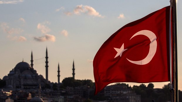 The Turkish flag over Istanbul.