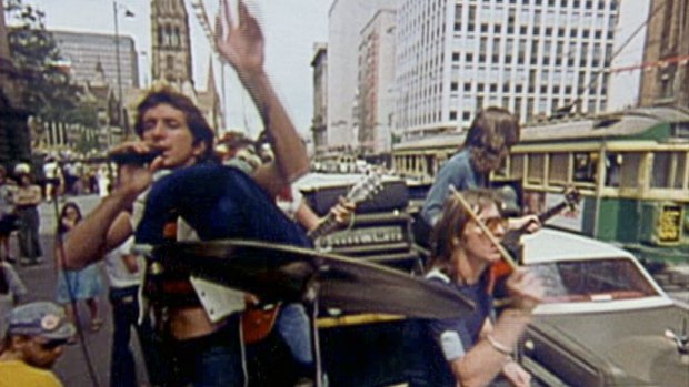 AC/DC in Swanston St  February, 23,  1976 .