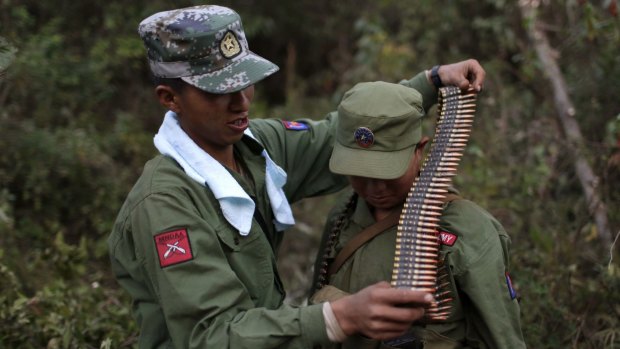 A rebel soldier of Myanmar National Democratic Alliance Army (MNDAA) in the Kokang region of Myanmar last week.