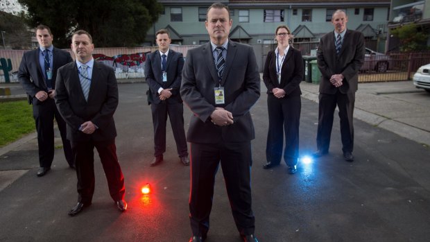 Detectives from the newly-formed North West Metro Crime Squad (L-R): First Constable Arthur Ufnalski, Detective Sergeant Ken Ramage, First Constable Thomas Asciak, Detective Senior Sergeant Jeff Cocks, Senior Constable Meagan Cornish and Detective Sergeant Craig McSwain. 