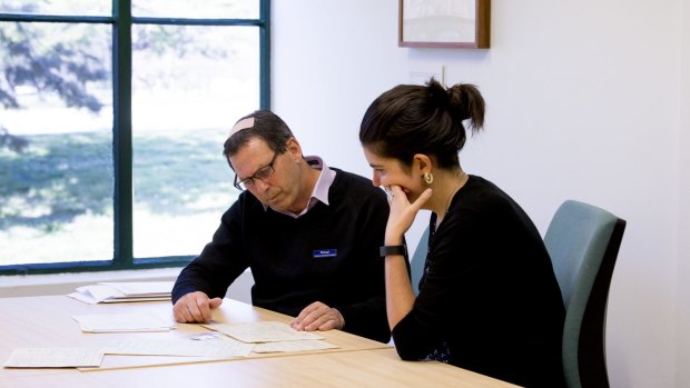 Clare Colley and reference officer Michael Wenke try to piece together her family history.