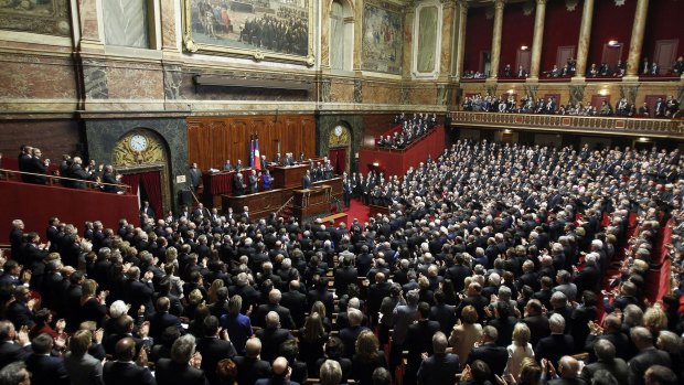 Hollande gave a stirring address to an emergency joint sitting of the French Parliament.