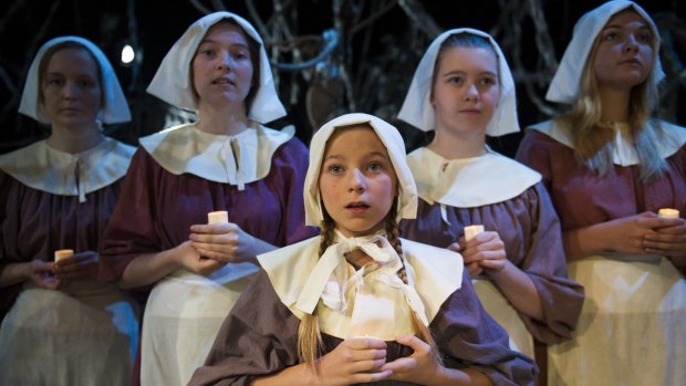 The Hysterical Girls from the cast of <i>The Crucible</i>, from left, Saffron Dudgeon, Yanina Clifton, Katy Larkin, Alysandra Grant and Zoe Priest.
