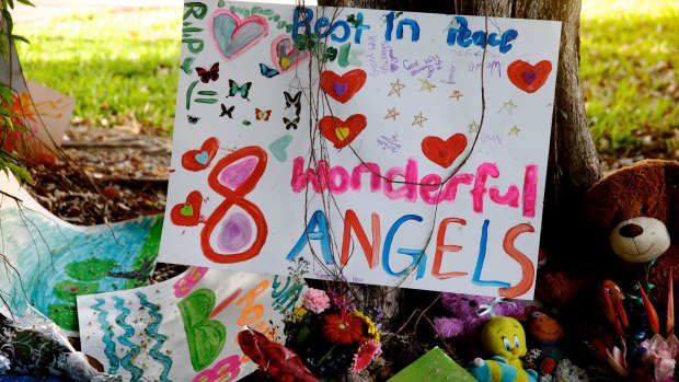 The makeshift memorial for eight children killed in Cairns.