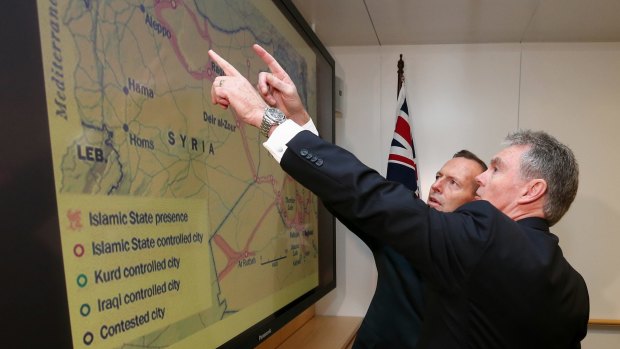 Mr Abbott with Mr Lewis during his visit to the ASIO headquarters.