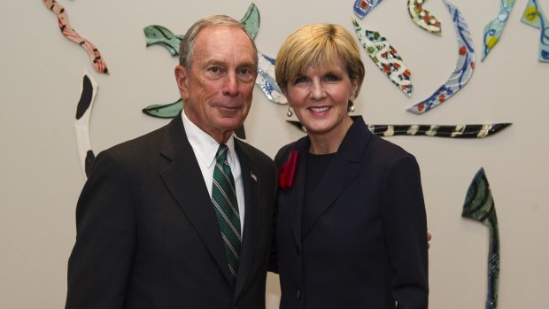 Michael Bloomberg and Julie Bishop at Bloomberg Philanthropies in New York on Friday.