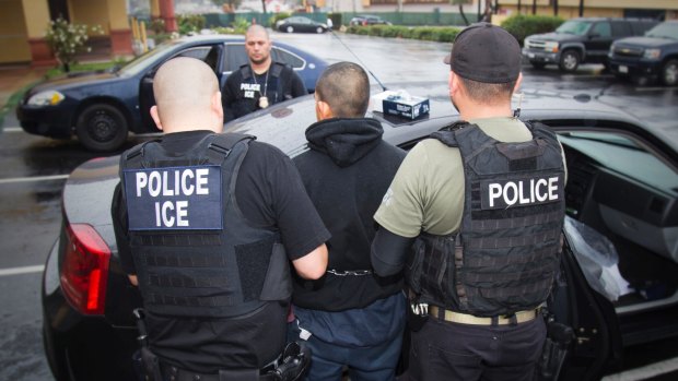 An arrest is made by US Immigration and Customs Enforcement (ICE) aimed at immigration fugitives, re-entrants and at-large criminal aliens in Los Angeles. 