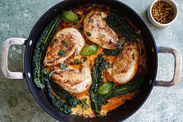 This chicken dish is a creamy, tomato-ey, cheesy one-pan wonder.