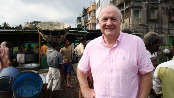 Rick Stein at Chingrighata Fish Market, Kolkata, during his TV series filmed in India.