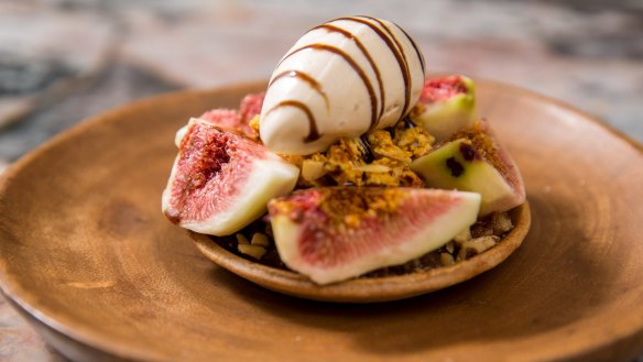 Everything is seasonal. Right now, dessert is fig tart, walnuts and balsamic ice-cream. 