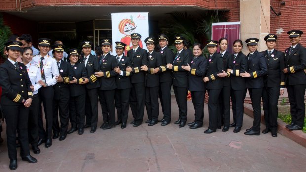 Some of Air India's women pilots pose for a photograph on the eve of International Women's Day last year.