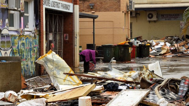 Scenes of devastation on Country Lane in Lismore's CBD.