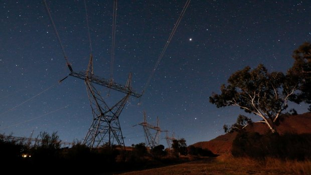 Transmission towers near the Snowy Hydro Tumut 3 power station in Talbingo under the stars.