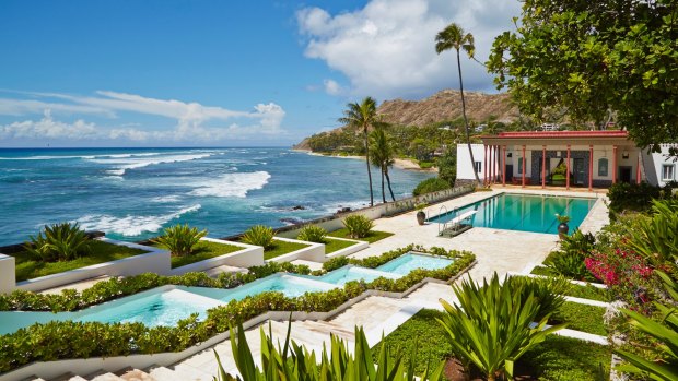 Heaven on earth: The swimming pool and view from Doris Duke's Shangri La in Hawaii. 