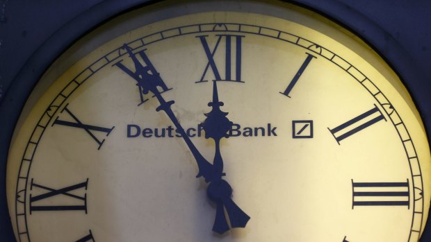 Time's up: The clock on a German branch of Deutsche Bank.