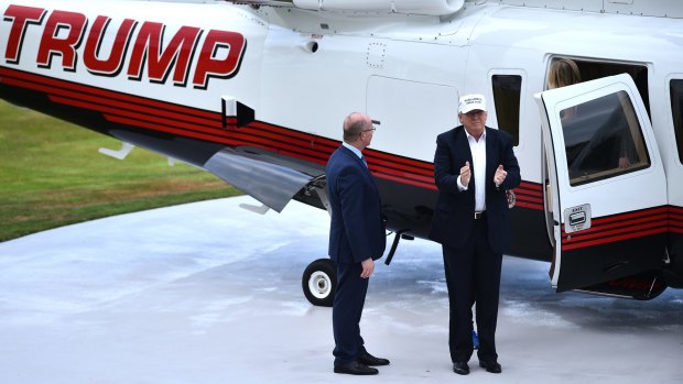 Donald Trump arrives by helicopter to his Trump Turnberry Resort in Ayr, Scotland. 