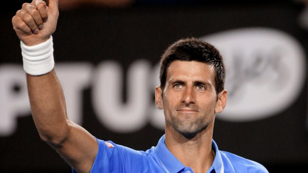 Novak Djokovic celebrates after defeating Gilles Muller of Luxembourg on Monday night.