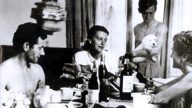 Christmas at Heide, Templestowe, Melbourne, in 1946. From left: Sidney Nolan, Sunday Reed, John Sinclair and John Reed.