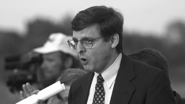 Merrick Garland, associate deputy attorney general, speaks to the media following the hearing of Oklahoma bombing suspect Timothy McVeigh in April, 1995.