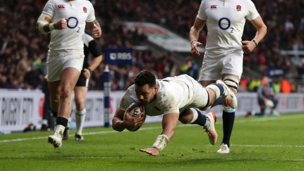 In form: Former NRL star Ben Te'o scores for England.