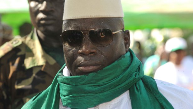 Gambian President Yahya Jammeh greets supporters at a rally in 2011.
