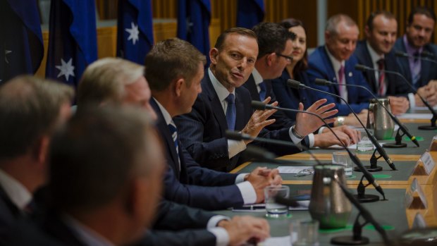 Prime Minister Tony Abbott with state and territory leaders at a COAG press conference in Canberra last week.