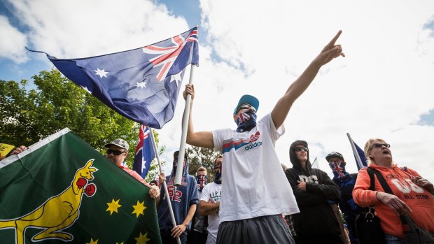 Members of  Reclaim Australia during simultaneous rallies between the ideologically opposed groups in Melton