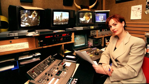 Singer in 1996, in the control room of Channel Seven's Today Tonight.