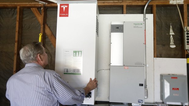 A prototype Tesla battery system in use at a California home.