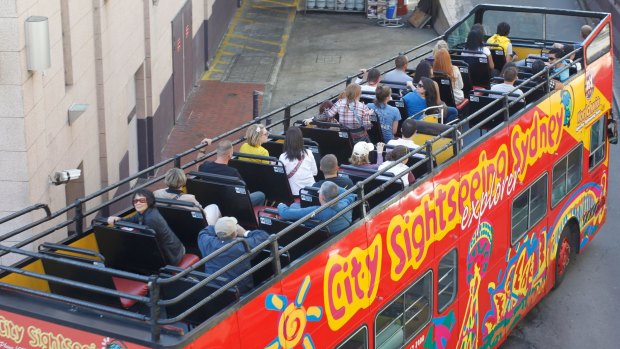 Don't shudder: The Sightseeing Explorer double decker bus touring Sydney.