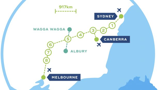 How a high speed rail link from Sydney-Canberra-Melbourne could look.