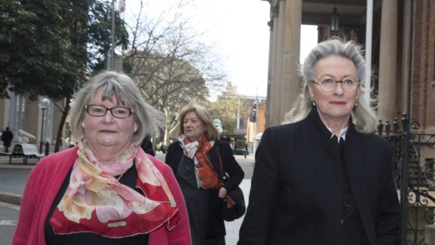 Jill Wran, right, the second wife of former NSW Premier Neville Wran, arrives at court on Thursday to support her daughter.
