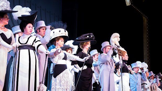 The Opera Australia chorus in the hilarious Ascot scene from <i>My Fair Lady</I>.