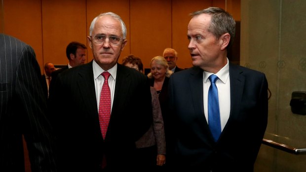 Prime Minister Malcolm Turnbull and Opposition Leader Bill Shorten during the RSL's Centenary conference in Melbourne.

